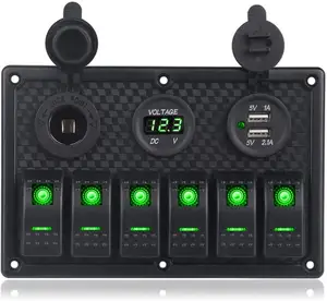 Marine Boat Car 6 Gang EIN-Aus Kippschalter-Schalttafel LED Digital Voltmeter 3.1A Dual USB Ladegerät Zigaretten anzünder buchse