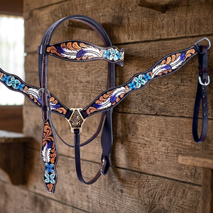Silla de Montar Inglesa de Cuero Genuino Personalizada, Suave, Ligera, con Diseño de Plumas y Cuentas, para Equitación - Product Image 3