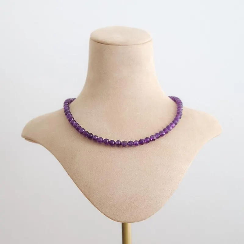 6mm Round Beads Gemstone Necklace 3A Grade High Quality Natural Amethyst Necklace for Ladies