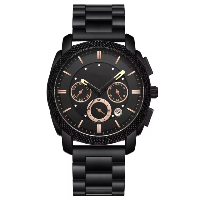 New Arrival Men's Sports Watch Stainless Steel Strap Chronograph Quartz Waterproof Wristwatch