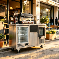 Chariot de café mobile professionnel avec réfrigérateur, thermostat numérique, évier et stockage de glace pour hôtels et complexes hôteliers