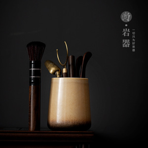 Juego de Seis Utensilios para Té de Caballero, Forma Cilíndrica, Esmalte Amarillo Transformado en Horno, Accesorios Duraderos para la Ceremonia del Té - Product Image 4