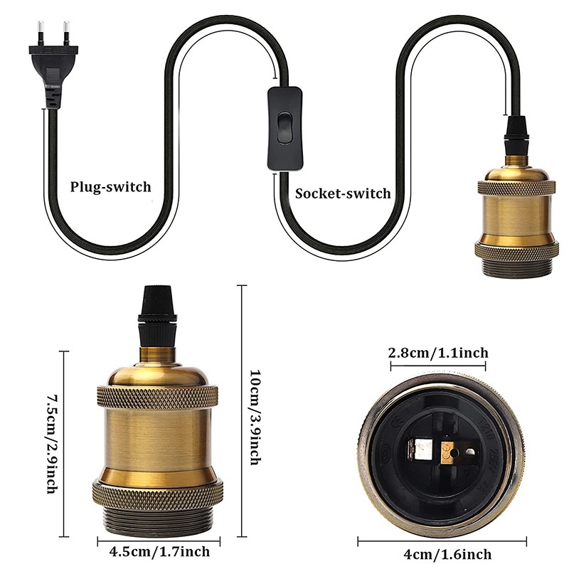 LED E27 E26 винтовой держатель лампы Эдисона патрон лампы адаптер с Европейским переключателем, штепсельной вилкой и кабелем