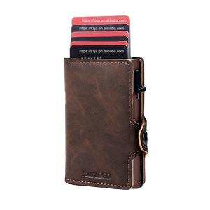 Portefeuille personnalisé par le <span class=keywords><strong>fabricant</strong></span>, en cuir végétalien, minimaliste, à double pliage, avec système pop-up, protection RFID, <span class=keywords><strong>porte</strong></span>-cartes intelligent coulissant - Product Image 1