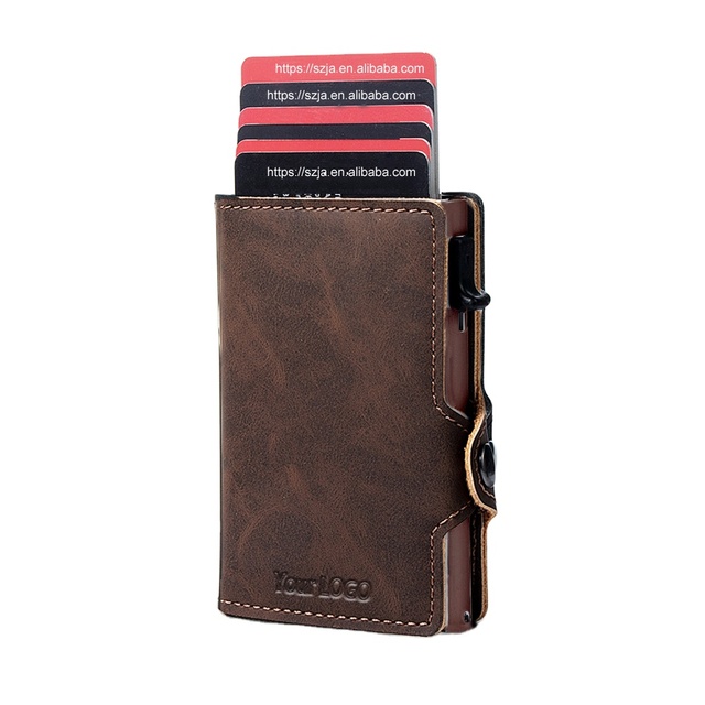 Manufacturer Custom Wallet Vegan Leather Minimalist Bifold Pop up Wallet RFID Safe Slide Smart Card Holder