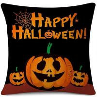 Housse de coussin d'Halloween en polyester avec motifs fantôme, chat, citrouille et chauve-souris