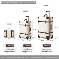 Ensemble de bagages de voyage robustes pour femme, style rétro, vintage, élégant et classique, valise trolley à roulettes en cuir PU fait main, pour bagage cabine