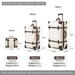 Hot Retro Girl Hard Outdoor Travel Bagages Set Old-fashion Elegant Classic <span class=keywords><strong>Carryon</strong></span> Vintage Trolley <span class=keywords><strong>Valise</strong></span> en cuir PU faite à la main - Product Image 4