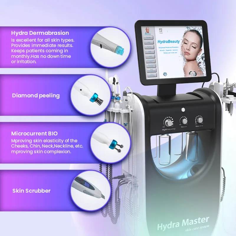 HydraMaster Top Quality Hydra 9 in 1 Alice Super Bubble Skin Rejuvenation Oxygen Jet Peel Water Aqua Beauty Facial Spa Machine