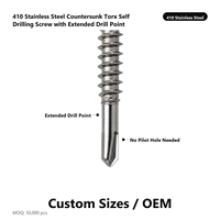 Sekrup Bor Sendiri Kepala Torx Countersunk Baja Tahan Karat 410 dengan Mata Bor yang Diperpanjang untuk Pemasangan Kayu dan Baja Tebal
