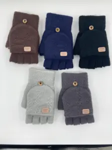 Gants d'hiver en tricot pour filles, accessoire vestimentaire chaud, sans doigts, pour écran tactile, main au poignet, nouvelle collection