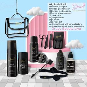 Kit d'installation de perruque en dentelle noire avec sac de voyage, comprenant des outils capillaires de marque privée, un dissolvant de colle pour dentelle, un bâton de <span class=keywords><strong>cire</strong></span>, une mousse pour cheveux bouclés et un spray fondant - Product Image 6