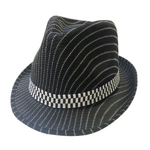 Gestreepte Polyester PP <span class=keywords><strong>Promo</strong></span> Materiaal Wit Custom Logo Band Fedora Hoeden Groothandel - Product Image 4