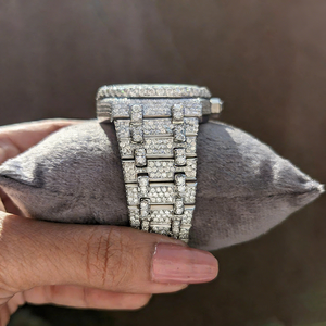 นาฬิกาสแตนเลสสตีล 40 มม. ประดับ<span class=keywords><strong>เพชร</strong></span>โมอิสซาไนต์ทรงกลมเจียระไนแบบบริลเลียนต์ ระดับ <span class=keywords><strong>VVS</strong></span> หน้าปัดโรมัน ประดับ<span class=keywords><strong>เพชร</strong></span> 25 กะรัต สำหรับผู้ชาย - Product Image 5