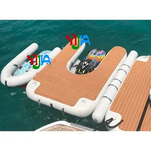 Plate-forme gonflable d'été en bois de teck en forme de E, Station d'accueil flottante pour Jet Ski, Yacht, bateau