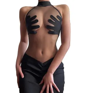 2022 Alibaba Hot Meisje Moderne Vrouwen Sexy Mesh Top Bodycon Club Korte Jurken