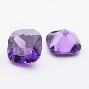 8a high quality Synthetic loose gemstone cushion shape cubic 14x14mm 15x15mm pink white amethyst cubic zirconia stones
