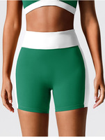 Shorts de yoga côtelés color block pour femme, taille haute, sans couture avant, style cycliste, effet froncé aux fesses, en nylon et élasthanne, pour la gym, l'entraînement et le cyclisme
