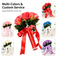 Bouquet de demoiselle d'honneur pastoral avec roses artificielles en soie, feuilles vertes et ruban de satin pour cérémonie de mariage occidentale et décoration de cérémonie de mariée