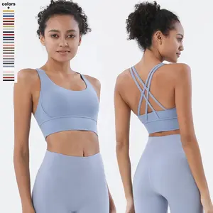 Sujetador deportivo con espalda cruzada y cuello en U para mujer, ropa interior de Fitness transpirable de alto soporte, nuevo estilo