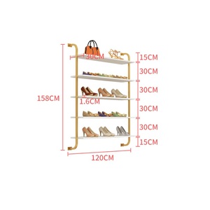 Montaje gratuito 3-5 capas de longitud 80 / 100 / 120 CM tiendas de <span class=keywords><strong>ropa</strong></span> bolsas montadas en la pared de Metal dorado estante de exhibición de zapatos - Product Image 2