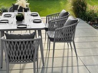 Ensemble de table et de chaises de jardin en aluminium de haute qualité, fabriqué directement en usine, pour l'extérieur, le patio, avec des cordes