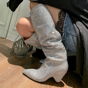 7CM Botin Tacon Rhinestone Custom Knee High Chunky Heel Knee Women's <b>Boots</b> for Sexy Ladies - Product Image 5
