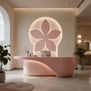 Comptoir de réception moderne pour salon de beauté avec design en bois personnalisable, finition brillante, couleur personnalisée pour usage commercial - Product Image 2