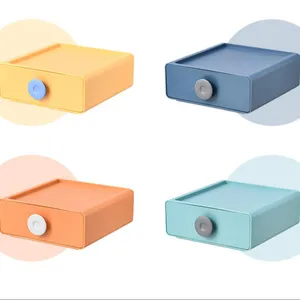 Kotak penyimpanan laci Desktop, Laci rumah tangga warna-warni dapat ditumpuk plastik kotak penyimpanan dengan pegangan