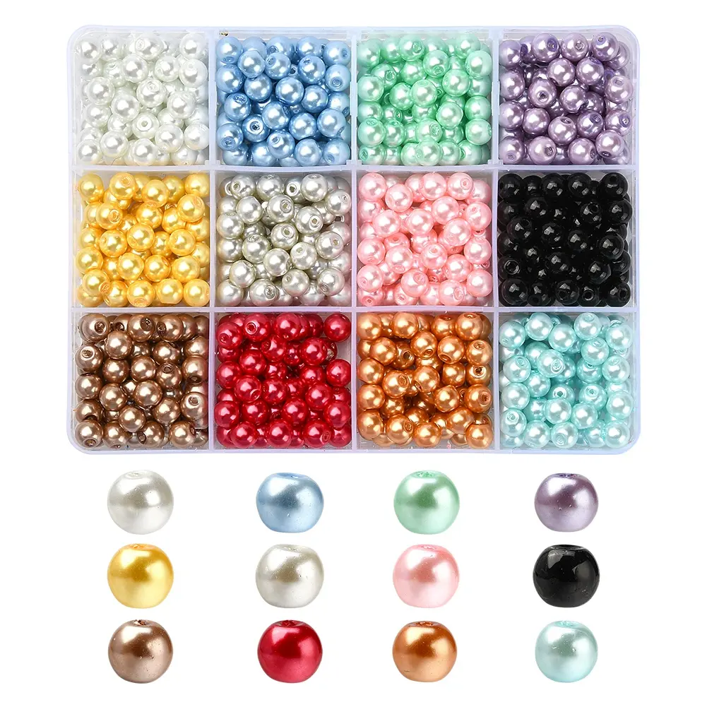 Pandahall 780 Pcs 12 Cores 6mm Pearlized Round Baking Painted Glass Pearl Beads
