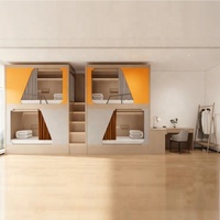 Cama litera metálica multifuncional moderna con diseño de cápsula espacial, tamaño completo, tipo loft, para cuatro personas, ideal para hoteles, dormitorios escolares y residencias de estudiantes.