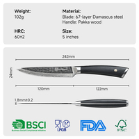 5-inch Damascus staal VG10 kern utility mes fruitmes met Pakka houten handvat professioneel keukenmes