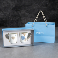 P&T Modern 6 Designs Paire de tasses en porcelaine fine 350 ml, luxe, pour café et thé, avec boîte cadeau, pour la vente en gros