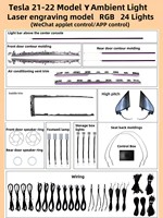 Lumière ambiante intérieure dédiée pour le modèle Y version 21-24, lumière LED gravée au laser 12V 5W, télécommande RGB multi-étapes