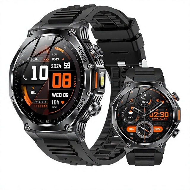 Men's Rugged Outdoor Smart Watch IP68 Waterproof HR BP Sleep Health Monitor BT Call LED Torch Compass AI Voice Asst Long Battery