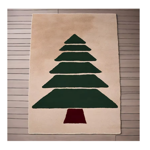 Tapis de Noël moderne en laine néo-zélandaise fait à la main à poils hauts et anti-bactéries, motif abstrait pour la maison, le salon et les enfants. - Product Image 2