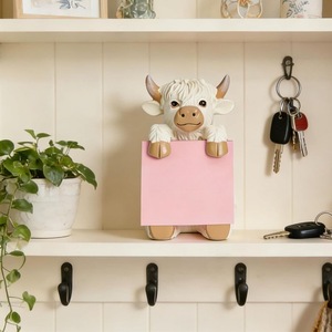 ที่ใส่กระดาษโน้ตรูปวัวไฮแลนด์ ทำจากเรซิ่นสีขาว ใช้จัดระเบียบโต๊ะทำงาน รูปทรงสัตว์ ใช้เป็นที่ใส่กระดาษโน้ต ของตกแต่งสำนักงาน ไอเดียของขวัญ - Product Image 3