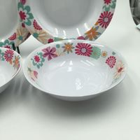 Service OEM, vaisselle en mélamine bon marché, design contemporain, motif joyeux et chanceux, 4 pièces, cadeau d'occasion, bols à soupe, assiettes