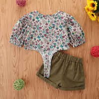 Chemisier en coton à imprimé floral élégant pour filles, vêtements d'été personnalisés pour enfants, manches courtes, décontracté et mignon pour les vacances