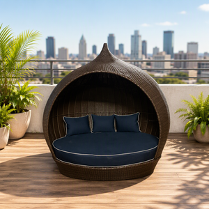 Moderne Outdoor-Gartenmöbel Apple House Aluminium-Rattan-Tagesbett Stilvolles Komfortables Sonnenbett-Set für Essbereich & Innenhof - Product Image 3