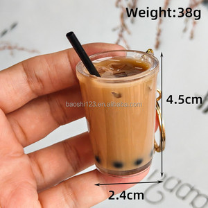 Porte-clés PLA en forme de tasse de boisson simulée de 5 cm, style thé glacé de Hong Kong, mini ornement suspendu en forme de sachet de thé, vente en gros, petits articles alimentaires en vrac - Product Image 3
