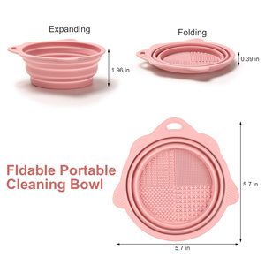 Foldable Silicone Makeup <b>Brush</b> Cleaner Bowl - Etercycle Portable Cleaning Tool for <b>Brushes</b>, Powder Puffs, and Sponges (Pink) - Product Image 4