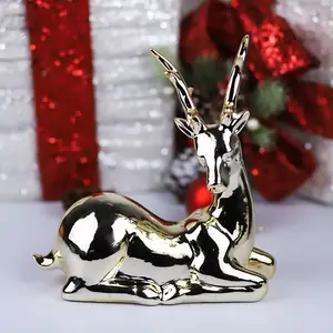 Redeco New Product Silver Electroplating Christmas Ceramic Reindeer Figurine Ornament Standing Reindeer