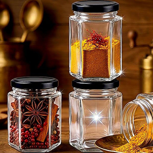 Precio de Fábrica, Etiqueta Personalizada, Frasco de Vidrio Hexagonal Sostenible, Botella de Vidrio Vacía con Tapa Sellada para Salsas, Miel, Almacenamiento de Alimentos, OEM - Product Image 3