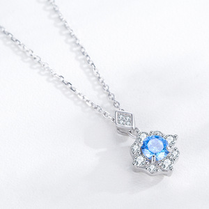 Collar con colgante de flor de circonita azul de corte redondo en plata de ley S925, versión personalizable en cobre, con temática de jardín, regalo para mujer. - Product Image 6