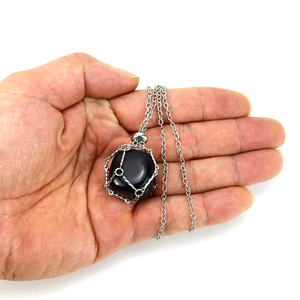 Tự làm Bán buôn tinh thể màu hồng Mặt dây chuyền thép không gỉ handmade chuỗi dệt <span class=keywords><strong>Net</strong></span> Rose Quartz Vòng cổ pha lê sụt giảm đá Mặt dây chuyền - Product Image 3