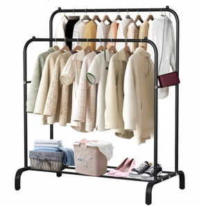 Riel para ropa, estante para ropa, Riel de ropa de metal de doble riel, riel para ropa resistente con estante inferior para abrigos - Product Image 1