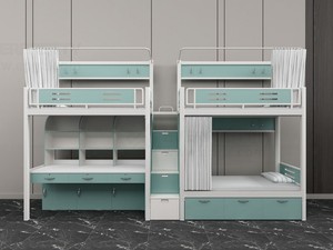 Lit superposé en métal moderne pour dortoir scolaire ou hôtelier, avec bureau et chaise intégrés, idéal pour enfants et adolescents, gain de place - Product Image 2