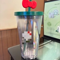 Vaso de Café de Plástico con Tapa y Pajita, Bonito y Portátil, de Gran Capacidad (500 ml), para Oficina, Estudiantes, Hombres y Mujeres, con Diseño de Lazo