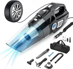 Portable Handheld High Power Mini Corded 2 in 1 Vacuum Cleaner, Air Compressor /Digital Tire Pressure Gauge & LED Light, Car Cl